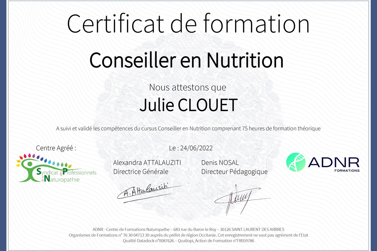équilibre nutritionnel naturopathie les andelys julie clouet nutrition certificat