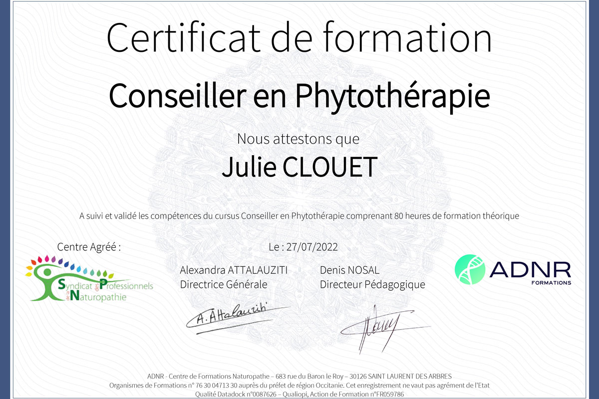 phytothérapie certificat naturopathie les andelys julie clouet